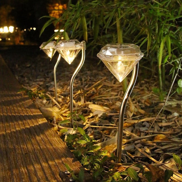 Fiudx Luces Led Solares para Jardín con Forma de Diamante, Encendido y Apagado Automático, Iluminación Duradera, Iluminación para Vallas de Pared Exteriores, Ideal para Patios o Jardines, Juego de 4