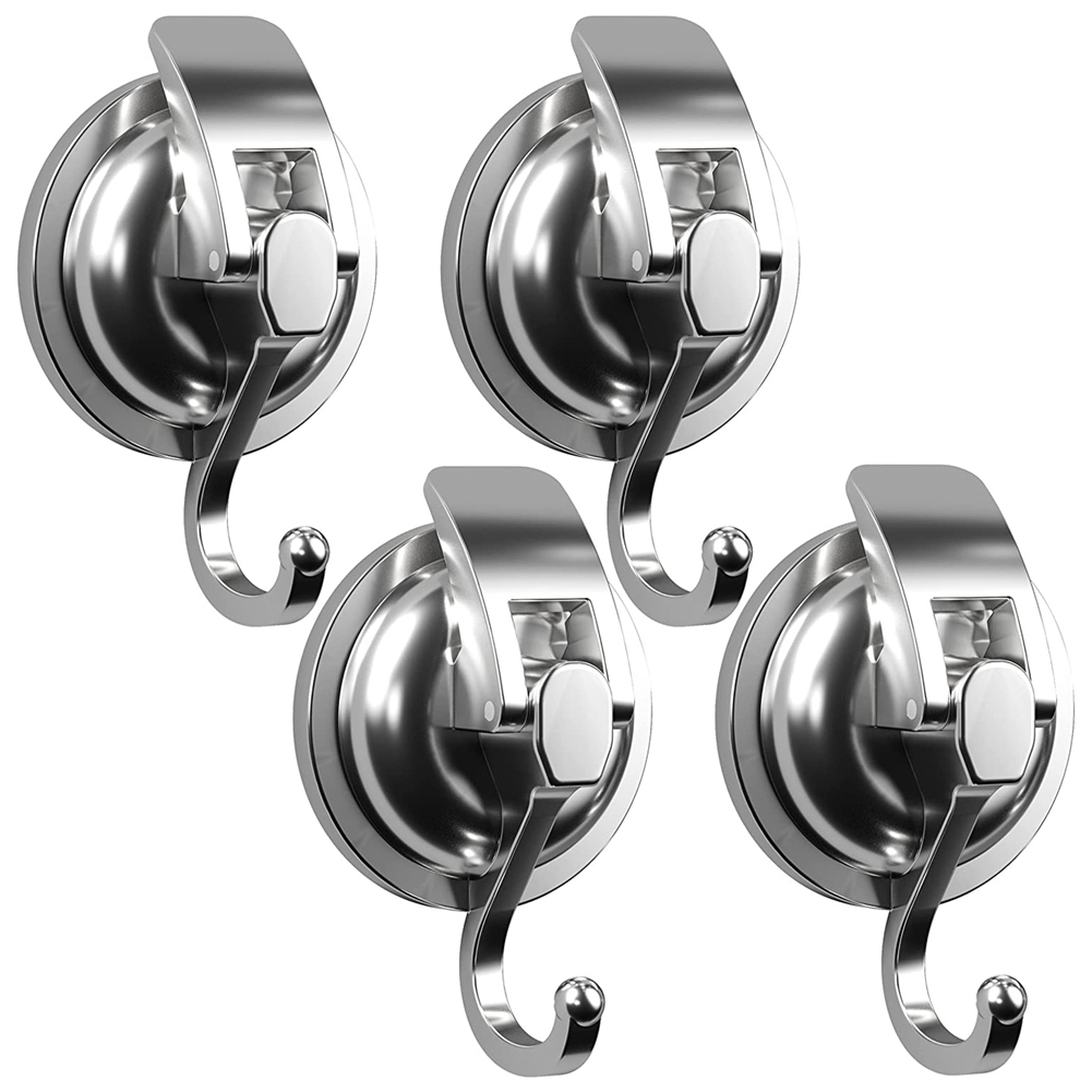 Suction Cup Hooks, 4 Pack Silver ChromePlated Polished HeavyDuty