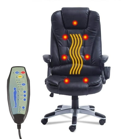 Swivel Gaming Massage Chair Ergonomic PU Leather Executive Office Chair Heated Vibrating 7 Point Wireless Massage Chair with Heating Function (Black)