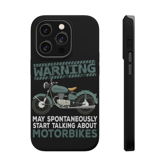 DistinctInk Tough Case for Apple iPhone 15 PRO (6.1" Screen), Compatible with MagSafe Charging - Spontaneously Talking About Motorcycles