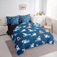 thumbnail image 2 of Feelyou Splash Cartoon Shark Bedding Comforter Set for Boys Girls, Ocean Marine Wildlife Queen Bedding Sets, Navy, Black Reversible, 7pcs, 2 of 7