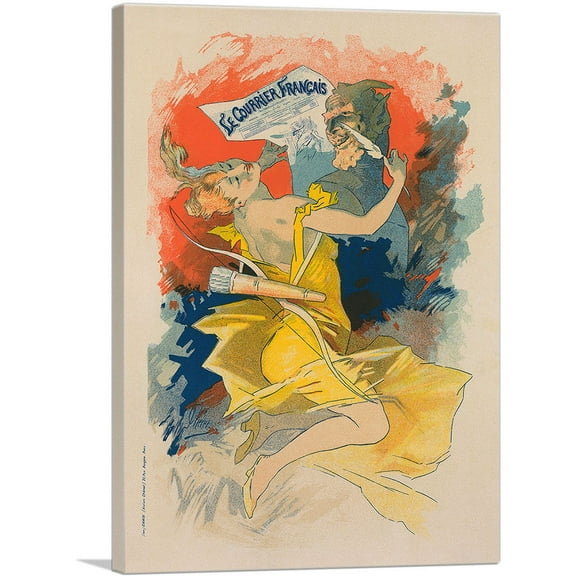ARTCANVAS Affiche Pour Le Journal - Le Courrier Francais Canvas Art Print by Jules Cheret - Size: 26" x 18" (0.75" Deep)