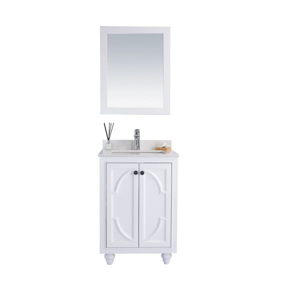 24 Inch Single Sink Maple Grey Cabinet Bathroom Vanity With White Quartz Countertop - Laviva