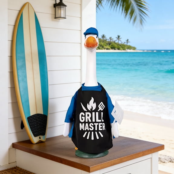 23 Inch Grill Master Goose Costume, BBQ Apron Outfit for Porch Goose, Summer Outdoor Decor Accessory for Yard, Patio, and Backyard Barbecues
