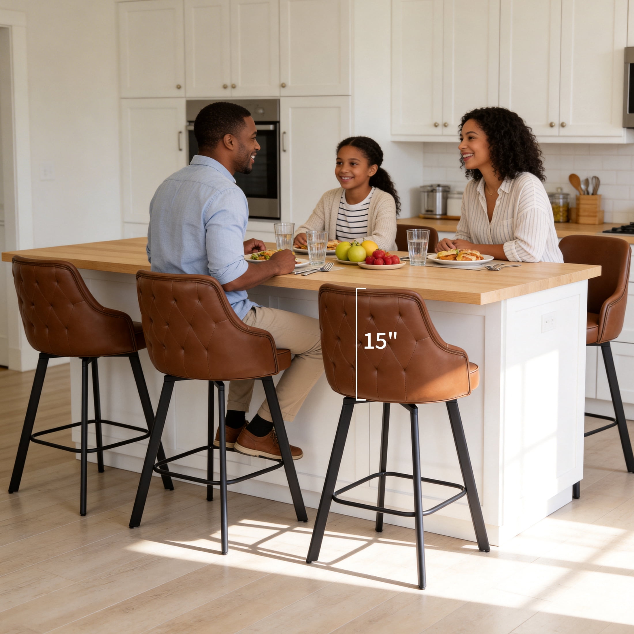 FIRAVOE Bar Stools Set of 3, 26" Swivel Barstools Counter Height Bar Stools with High Back, Faux Leather Bar Chairs Counter Stools for Kitchen Island, Brown