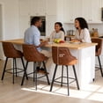 thumbnail image 5 of FIRAVOE Bar Stools Set of 2, 30" Swivel Bar Height Bar Stools with High Back, Faux Leather Bar Chairs Brown Barstools for Kitchen Island, 5 of 11