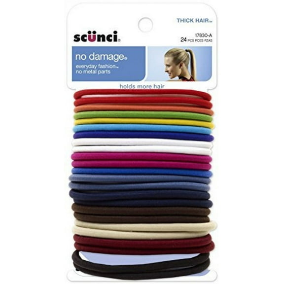 Scunci Effortless Beauty Thick Hair No-damage Bright Elastics, 5 Mm, - 2 Packs Of 24 Count = 48 Count (Assorted colors)