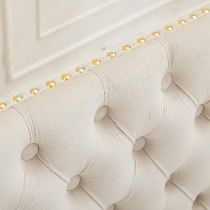 Modern Velvet Double Dining Loveseat Bench, 2 - Seat Tufted Wingback Bench with Handmade Buttons, Gold - Plated Steel Legs, Upholstered Armless Dining & Living Room Seating