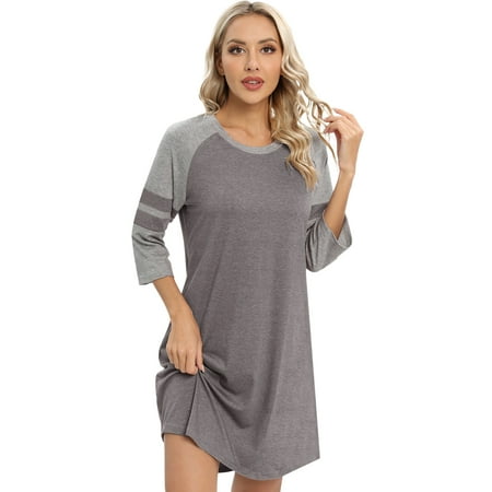 

Women s 3/4 Sleeve Nightgown Sleepshirts Loose Fit Nightshirt Calf-Length Soft House Dress Round Neck Comfy Spring Fall Sunmer Sleepwear Loungewear Plus Size Gray S-3XL