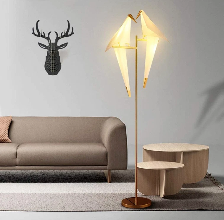 AFANQI Double Crane Iron LED Lights Origami Swing Bird Bedroom Living Room Floor Lamps