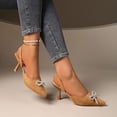 thumbnail image 3 of Women's Slingback Kitten Heels Closed Pointed Toe Wedding Party Dress Pumps Shoes Women's Elegant Pointed Toe Shoes with Bow Trendy Sandals, 3 of 9