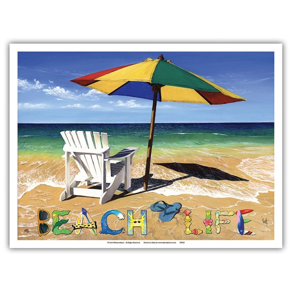 Beach Life - Beach Chair Umbrella & Ocean View - From an Original Color Painting by Scott Westmoreland - Master Art Print (Unframed) 9in x 12in