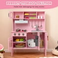thumbnail image 6 of Costway Kids Kitchen Playset Wooden Pretend Play Chef Toy with Microwave & Accessories Pink, 6 of 11