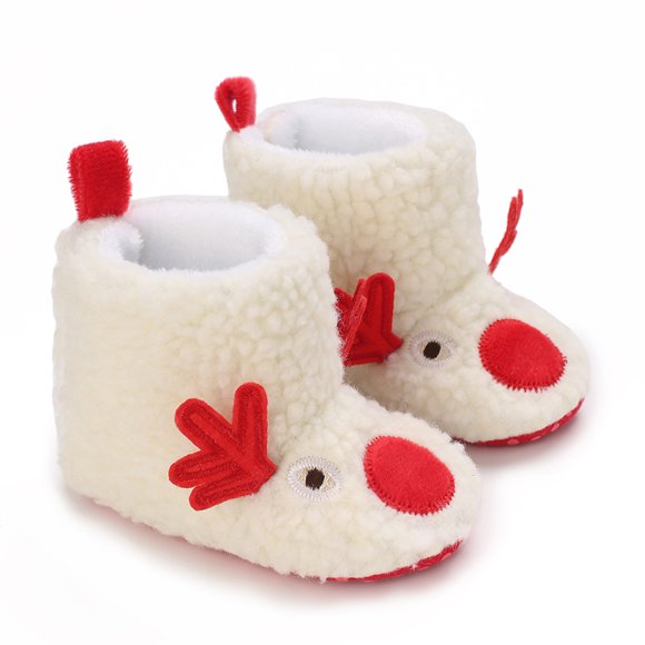 Christmas Baby Boot Warm Slippers Soft  Fleece Newborn Crib Walking Sock Shoes,White,13cm(12-18months)