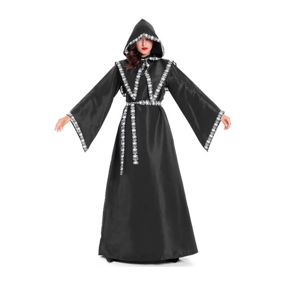Halloween Witch Costume Women, Classic Retro Witch Costumes for Women Halloween Fancy Dress Witch Dress Black One Size