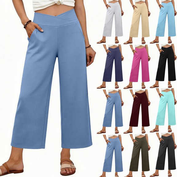 Xuniizn Womens Yoga Pants Wide Leg Casual Solid Elastic High Waist Cropped Workout Pants Plus Size Soft Comfy Outdoor Running Joggers Sweatpants, S-3XL