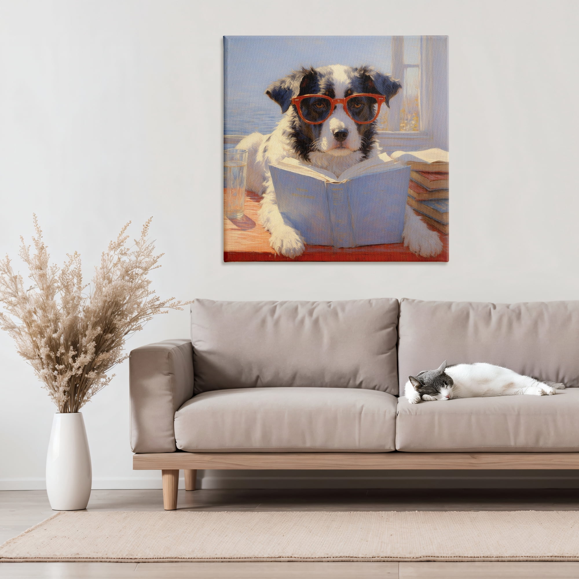 Stupell Industries Sunlit Dog Reading By Window Canvas Wall Art, design by Angie Hawke