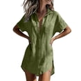 thumbnail image 2 of Holzkary Cotton Linen Shirts for Women Side Split Curved Hem Beach Cover Up Dress Plain Office Blouse Solid Color Top Plus Size Shirt Tunic Clothes for Resort Trip Women's Blouses Workwear, 2 of 6