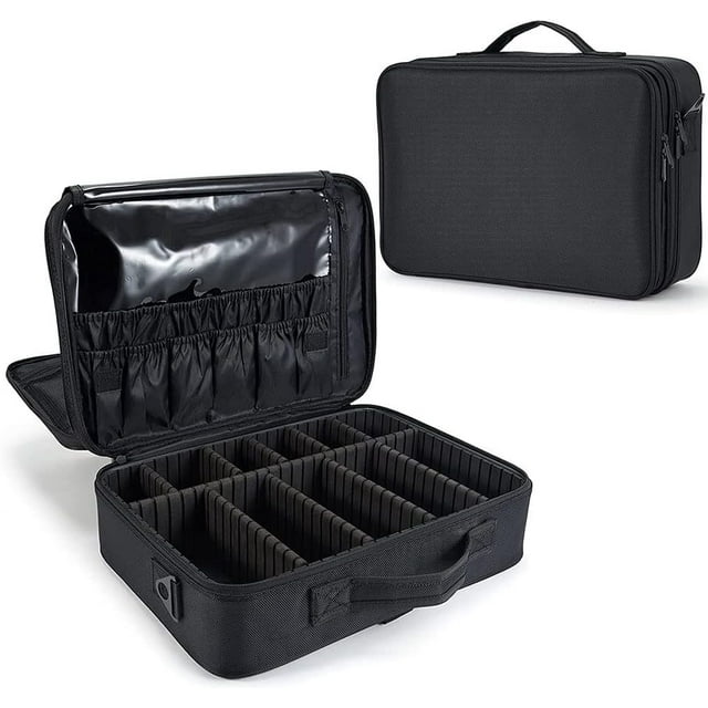 Bolsa de Maquillaje de Viaje Estuche Organizador - Bolsa de Cosméticos Impermeable Portátil con Hombro Ajustable y Divisor Ajustable para Pinceles y Herramientas de Belleza