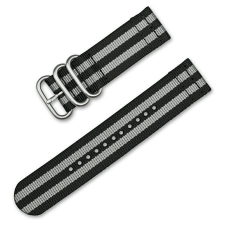Military Watch Band Strap deBeer Watchbands - 22mm Military RAF Style Ballistic Nylon 2-Piece Watch Band - Black with Grey Stripes ()
