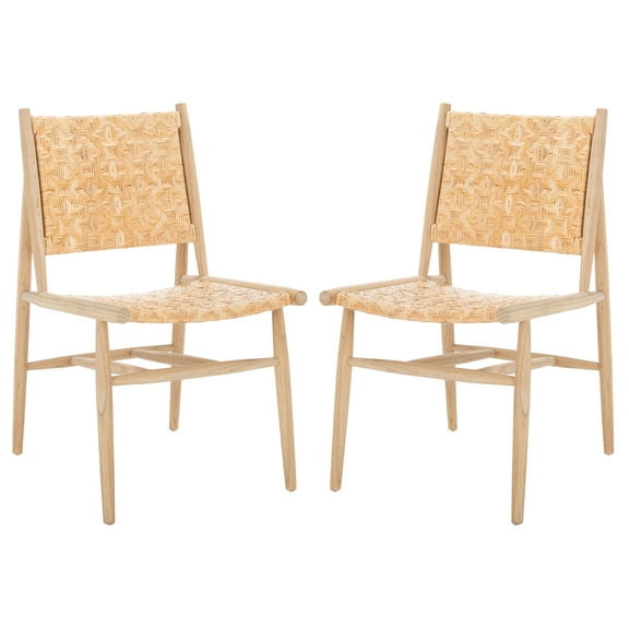 SAFAVIEH Adira Rattan Dining Chair, Natural, Set of 2 (24.8 in. W x 19.6 in. D x 35 in. H)