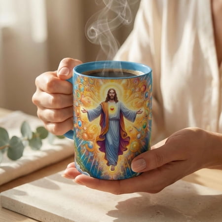 Catholic Coffee Mug, Christian Religious Cup, Sacred Heart Drinkware, Spiritual Gift