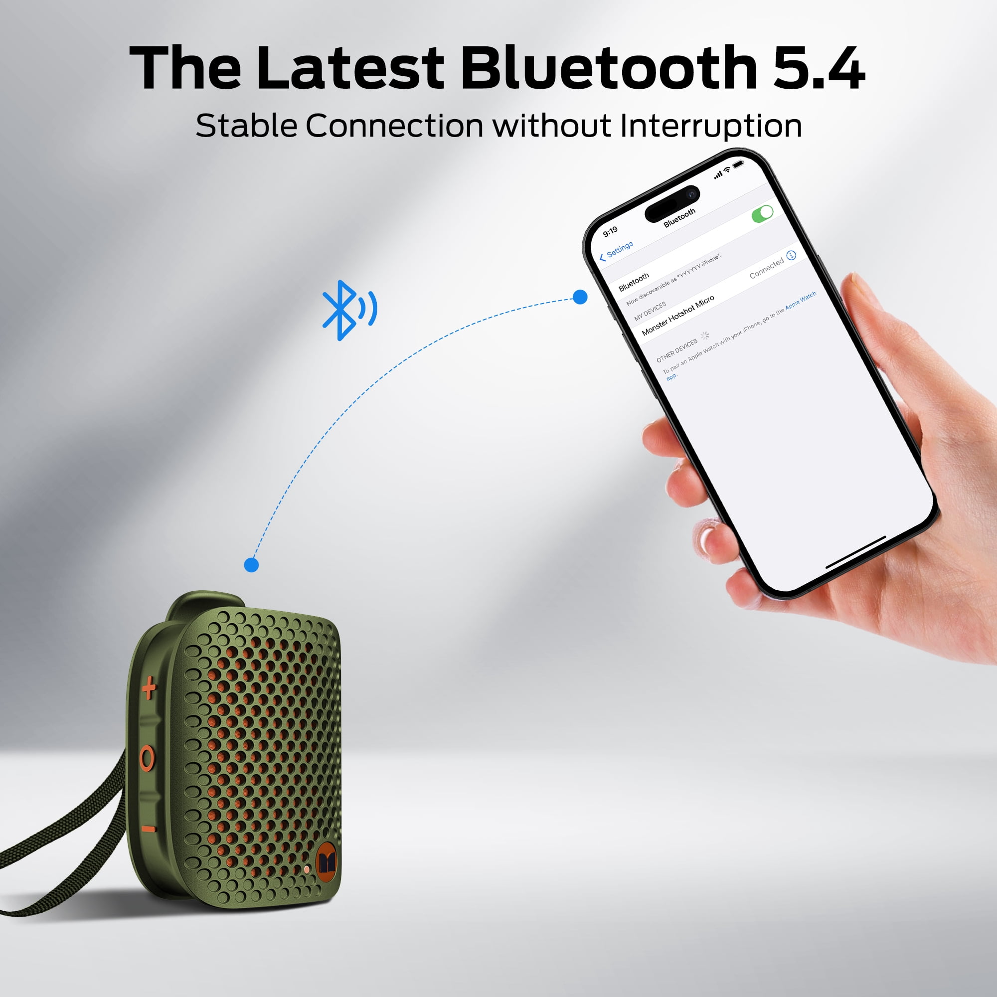 Monster Wearable Clip-On Portable Bluetooth Speaker, Rechargeable Wireless Speaker, Green