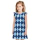 thumbnail image 1 of Balery Blue Squares Camisón de princesa para niñas, pijama de algodón con mangas abullonadas, suave y bonito.-Small, 1 of 6