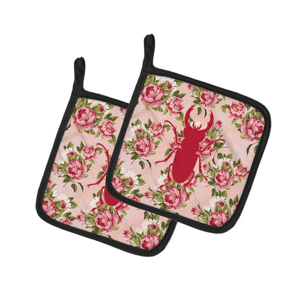 Caroline's Treasures BB1063-RS-PK-PTHD Beetle Shabby Chic Pink Roses Pair of Pot Holders , 7.5HX7.5W, multicolor