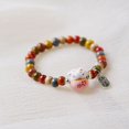 thumbnail image 2 of Novedad de verano, pequeño, fresco, literario, pastoral, dulce gato de la suerte, pulsera de cerámica con cuentas, diseño de nicho, rosa de la suerte, 2 of 2