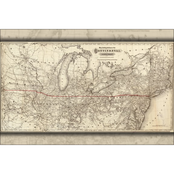24"x36" Gallery Poster, Map of Continental Railway michigan ohio 1873