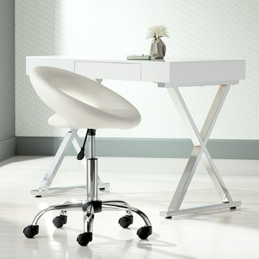 Studio 55D Orbit Chrome Bar Stool Silver 24 1/4" High Modern Adjustable White Round Faux Leather Cushion Rolling for Kitchen Counter Island Home Shed