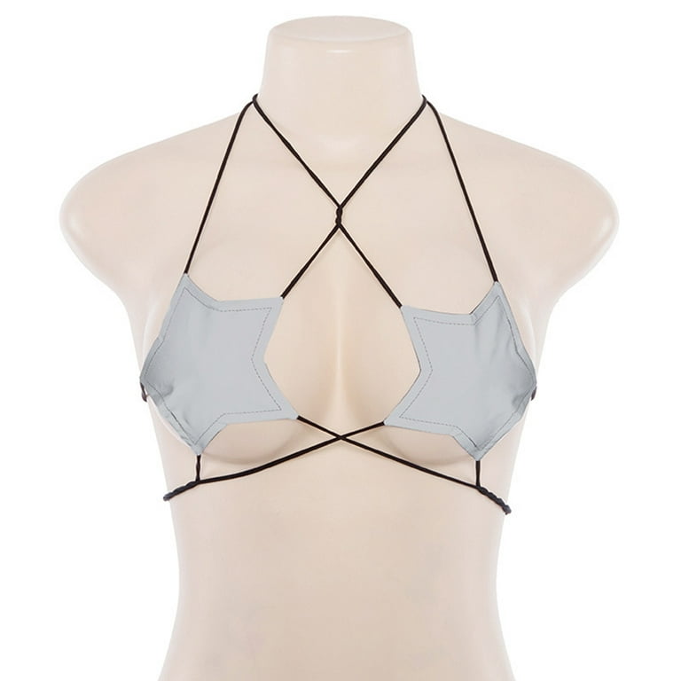 Womens Sexy Glitter Reflective Five-Pointed Star Bra Strappy Bandage Halter  Top 