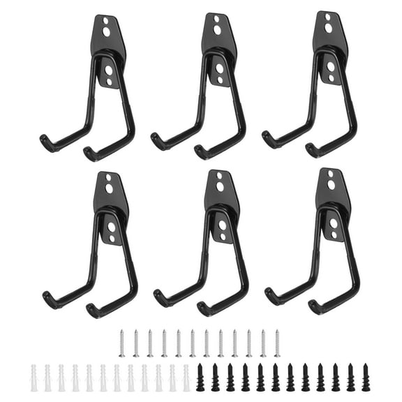 Uxcell 6pcs Garage Storage Hook 2.7" x 4.3" Metal Utility Garage Hook for Hanging Shed Ladder Chair Bikes, Black