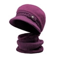thumbnail image 2 of Lroveb Beret Hats for Women Knitted Warm Basin Hat Padded Cotton Plush + Scarf Two Piece Set Hat, 2 of 5