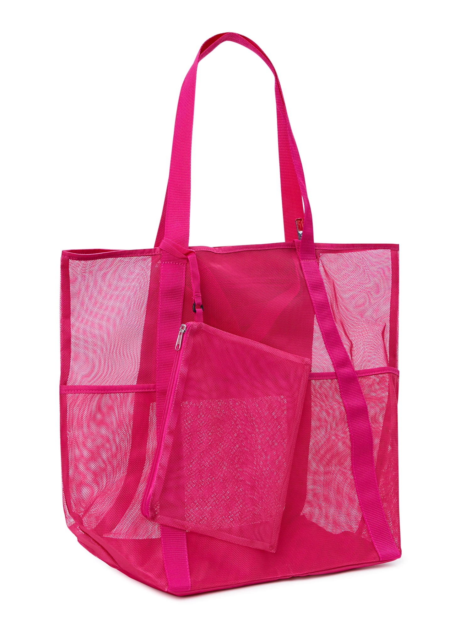 Time and Tru Women's Mesh Beach Tote Handbag, Fuchsia