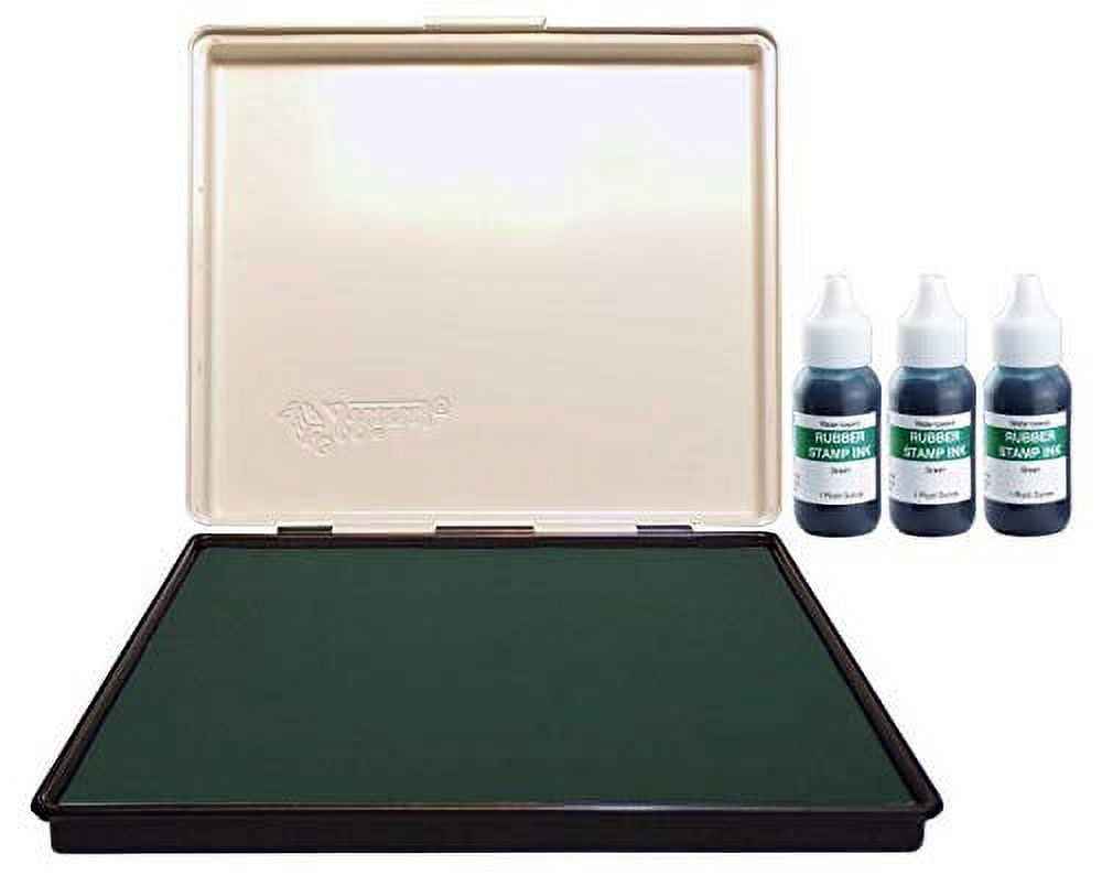 Extra Large 8" x 12" Industrial Rubber Stamp Ink Pad in Metal Case, Green Stamp Pad