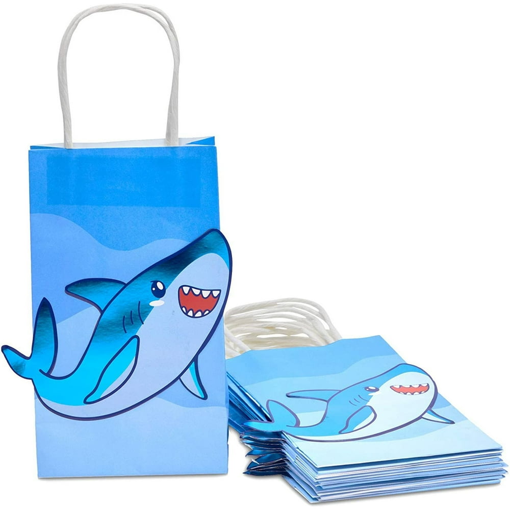 15 Pack Shark Paper Gift Bags with Handle for Kids Party Favors