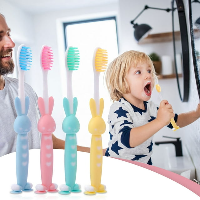 Savings! Bradem Children's Toothbrush-4 Pieces-Soft Bristles,Cartoon Children's Toothbrush with Soft Bristles 4 3-12 Years Old Bear and Rabbit Toothbrushes, 4X Children's Toothbrush