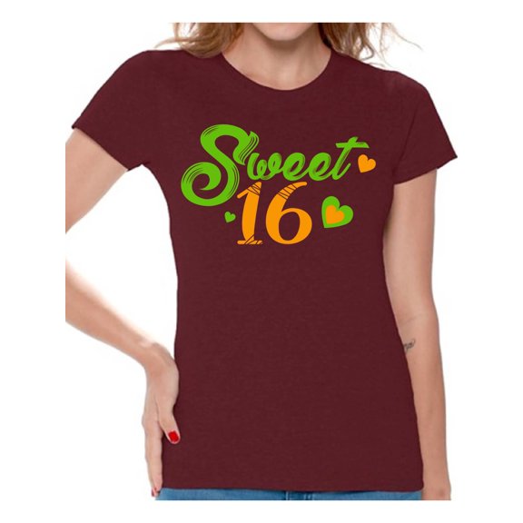 Awkward Styles Sweet 16 T Shirt for Ladies Sweet Sixteen Shirts for Girls Birthday Girl Shirt Birthday Gifts for Teens I am 16 T-Shirt for Her Sweet 16 Party Clothing Green Prints Teen Party