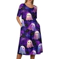 thumbnail image 5 of Women's Halloween Print Casual Dress, Round Neck with Pockets Design , Comfortable Relaxed Fit Fabric for Everyday Wear, Halloween Themed Dress for Women Purple B 3XL, 5 of 6