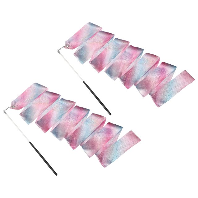Uxcell 2 Pcs Dance Ribbons, 78.7 Inch Sparkly Gymnastics Ribbon Streamers with Black Wand for Gymnastics Artistic, Pink