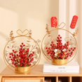 thumbnail image 3 of Cesta de flores de hierro con forma de fruta de la fortuna de Año Nuevo, frutos rojos de acebo, adornos de flores artificiales para el escritorio del hogar para inauguración de la casa, 3 of 4