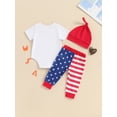 thumbnail image 4 of Jxzom 4th of July Baby Boy Outfits 0 3 6 12 Months Letter Star Print Short Sleeve Romper Striped Pants Hat Independence Day Set, 4 of 8