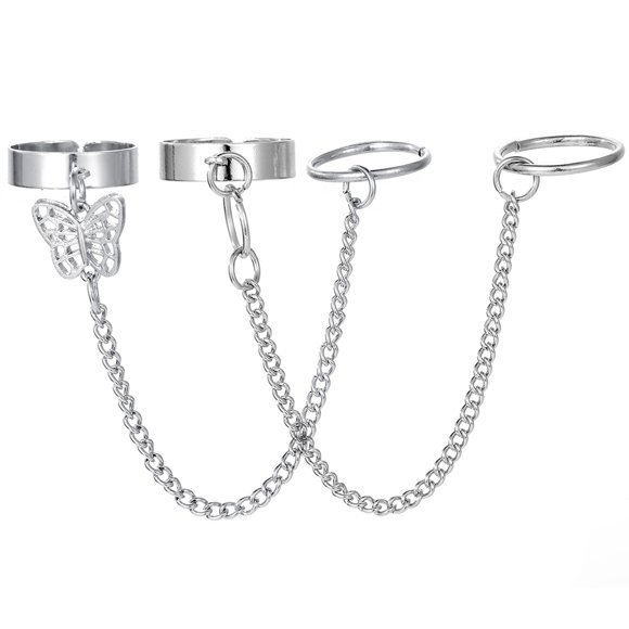 2 anillos de cadena punk para dedo, ajustables, a juego, estilo gótico, abiertos.