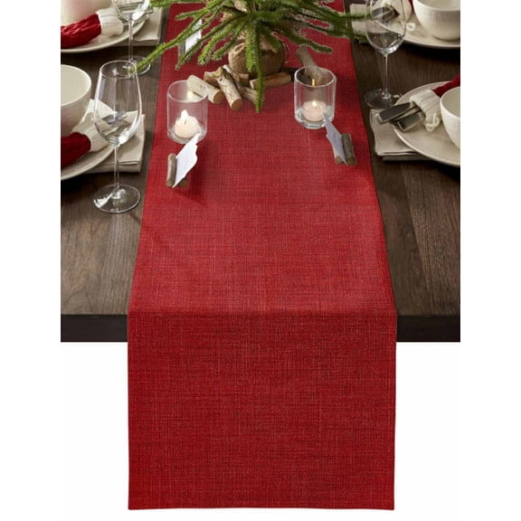 Christmas Table Runner Christmas Red Linen Table Runners Solid Color Cotton Linen Dresser Scarf Kitchen Dining Table Decor for Christmas Holiday Party Decor 13x72 Inch