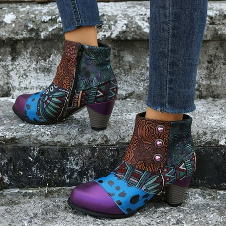 

Tdoqot 2022 Boots for Women- Casual Chunky Heel Christmas Gifts Low-heeled Women s Knee High Boots Purple 40
