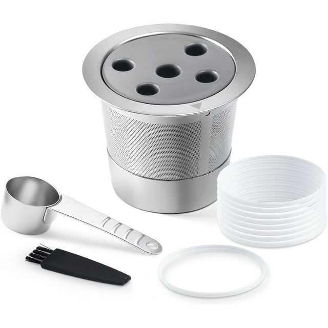Tasses K Réutilisables en Acier Inoxydable pour K eurig Supreme & Supreme Plus, Filtre de Dosette de Café Universel à Cinq Trous K-Erd Réutilisable et Rechargeable avec Joint Torique en Caoutchouc de Remplacement