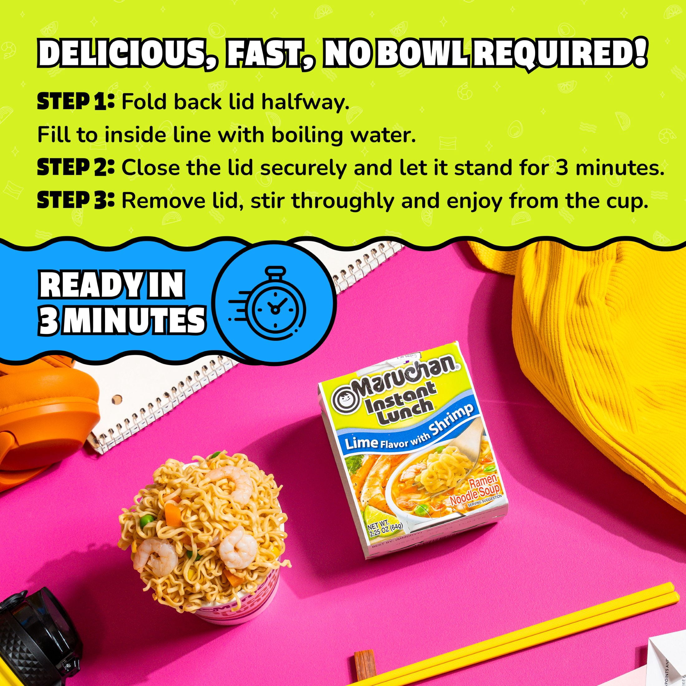 Maruchan Instant Lunch Ramen Noodles, Lime Flavor with Shrimp, 2.25 oz Cup
