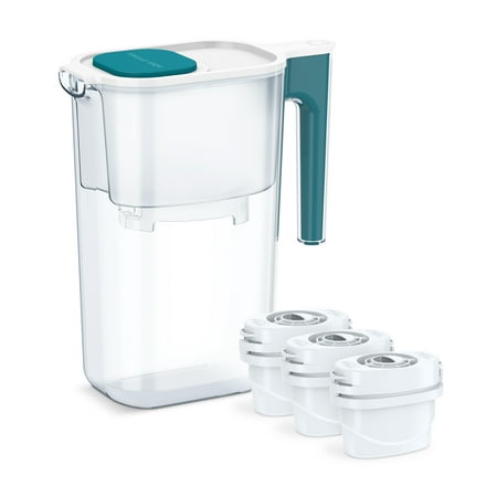 

Perfect Pour Large 10 Cup Water Filter Pitcher by Aqua Optima Ergonomic Eliminates Splashes and Spills BPA Free WQA Certified includes 3 Evolve+ Water Filters Blue